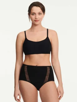 Femilet Basic Lace Hoge Taille Slip Katoen - Zwart