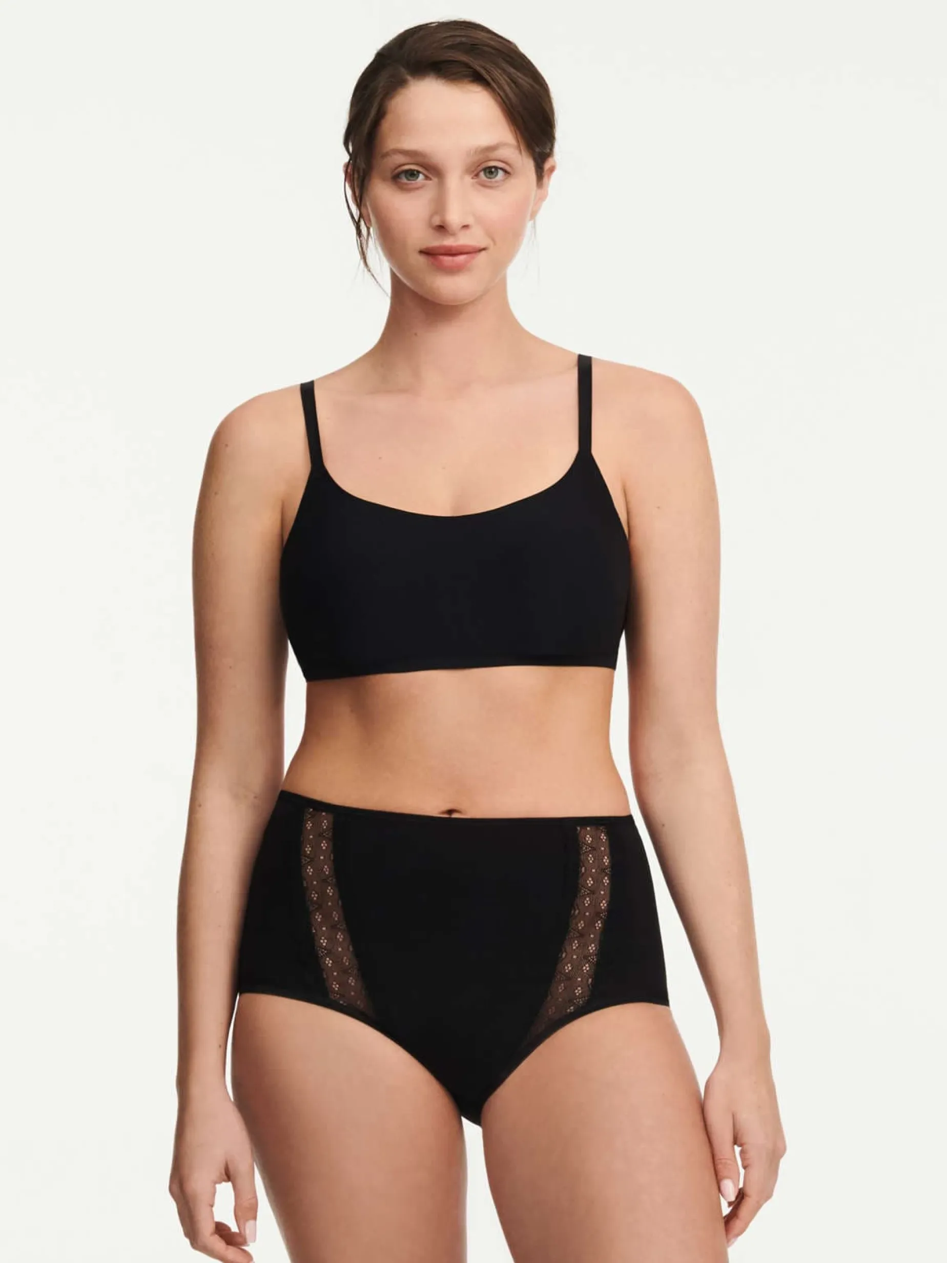 Femilet Basic Lace Hoge Taille Slip Katoen - Zwart