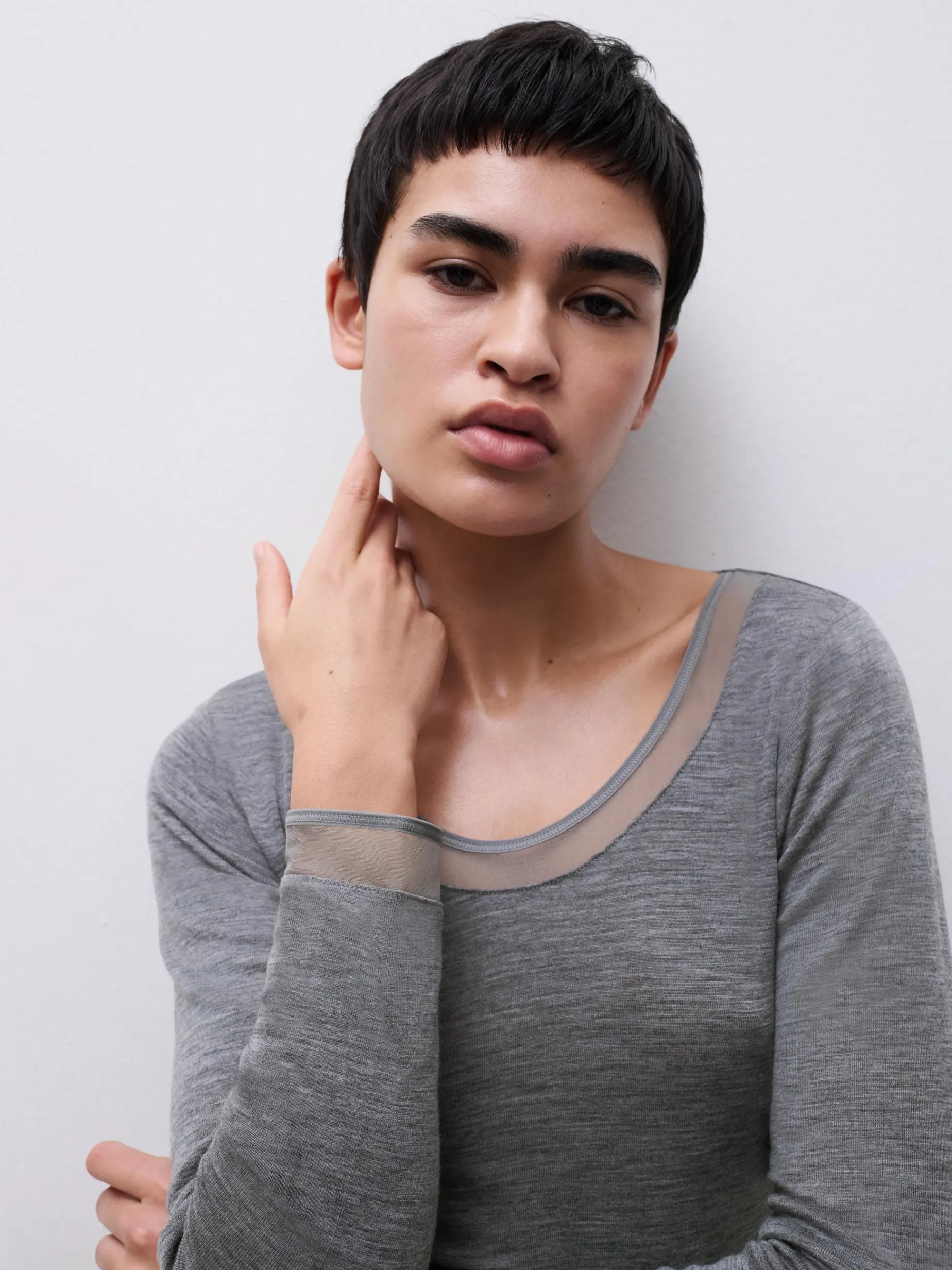 Femilet Juliana T-Shirt Lange mouwen - 100% Merino wol - Heather grey