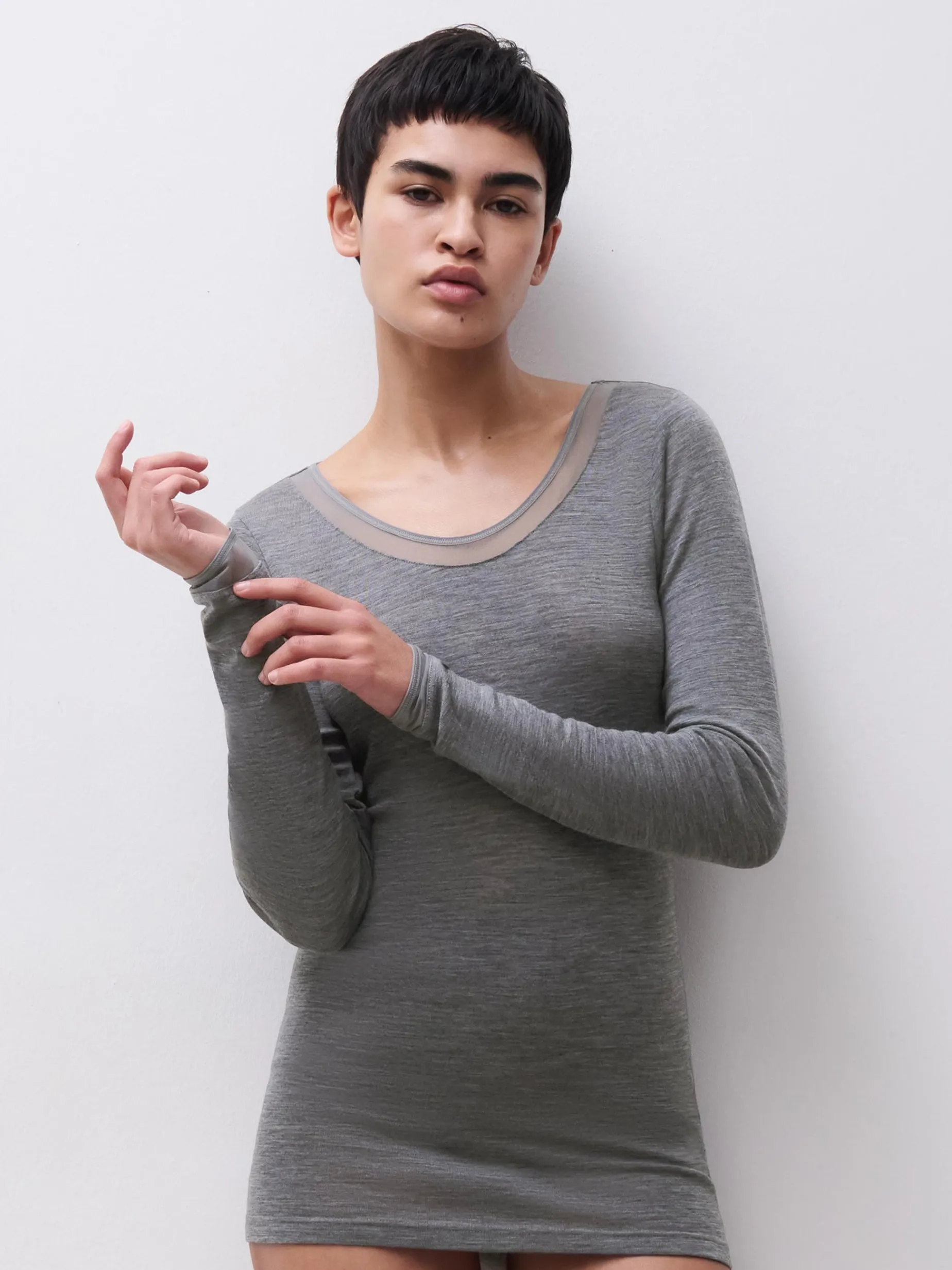 Femilet Juliana T-Shirt Lange mouwen - 100% Merino wol - Heather grey